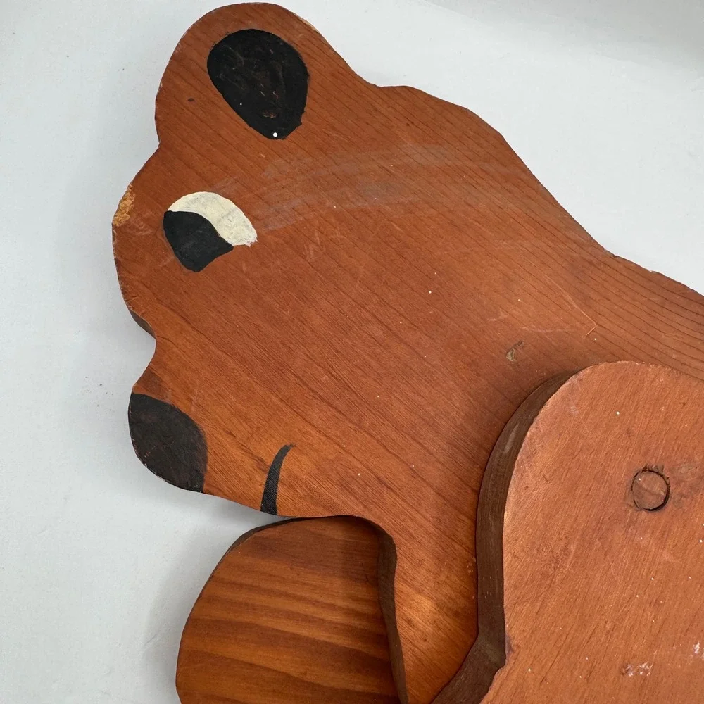 Wooden Bear Wall Decor Kids Room Brown Folk Art Articulated 16.5in Shelf Sitter